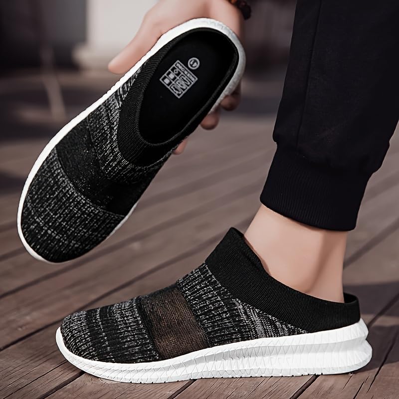 Мужские легкие дышащие кеды с сеткой без шнурков - удобная повседневная обувь с прозрачным сетчатым верхом и черными акцентами, для улицы, бега и повседневной носки Hoalox — фото 2