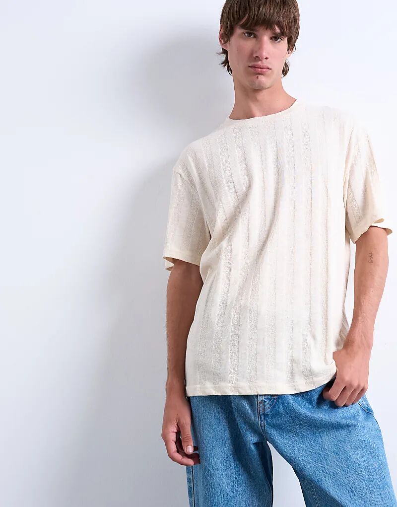 

Футболка Topman свободного кроя с вертикальной фактурной полосой цвета экрю