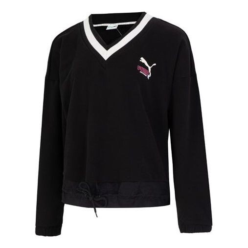 

Свитер logo v neck sweatshirt 'black' Puma, черный
