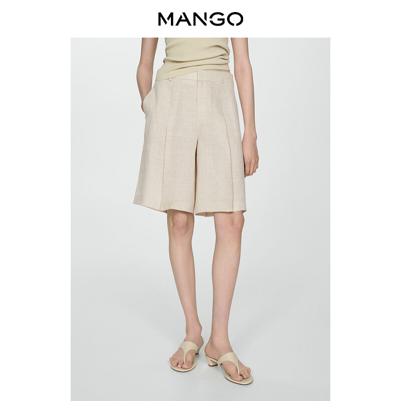 

Женские шорты Mango из льняной струящейся ткани, светло-бежевый