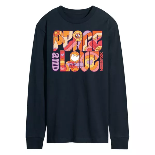 

Мужская футболка с длинным рукавом Woodstock Peace and Love с принтом Licensed Character, синий