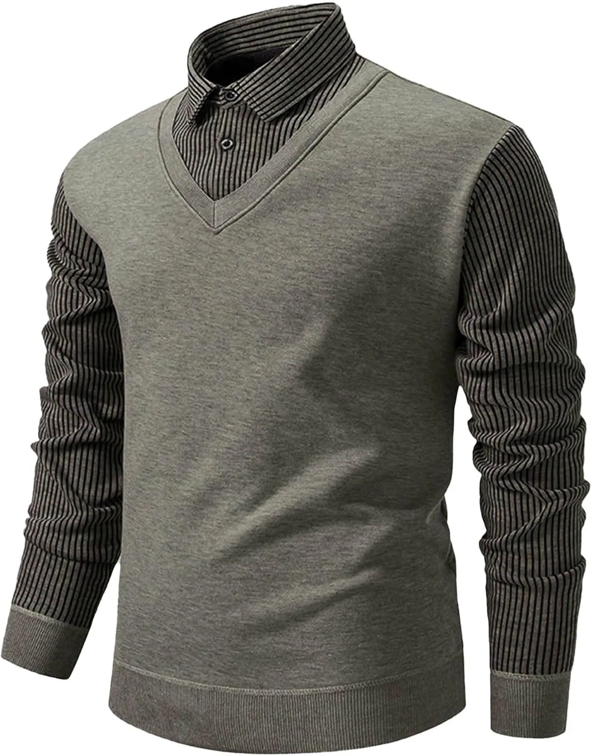 

Мужской свитер-двойка с V-образным вырезом, в полоску