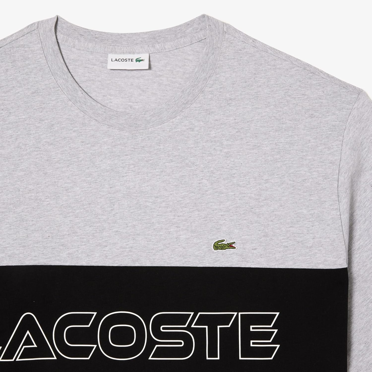 Мужская футболка Lacoste для высокой посадки, с круглым вырезом, коротким рукавом, стандартным кроем и фирменной символикой, Silver Chine/Black — фото 2