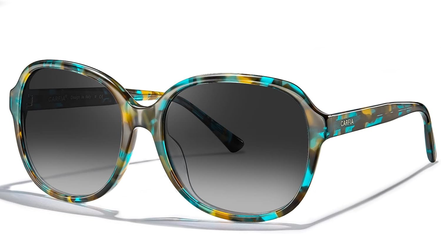 

Большие изогнутые поляризованные солнцезащитные очки CARFIA из ацетата для женщин с защитой от УФ-излучения, в стиле ретро, ​​для безопасного вождения, 2. Turquoise Frame Gradient Grey Lens