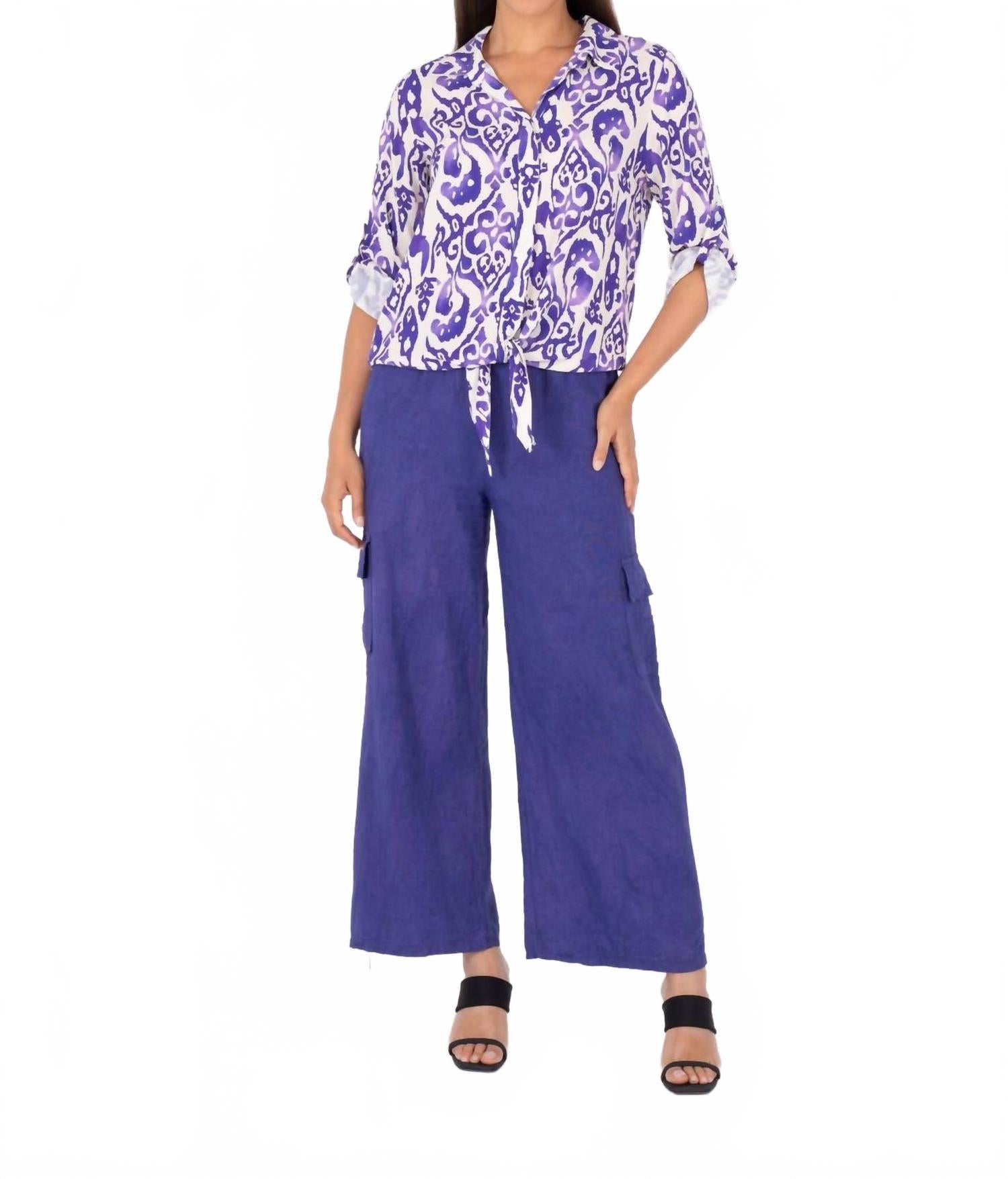 

Тканая рубашка с рукавами 3/4 в цвете Viola Combo Made in Italy, Viola Combo