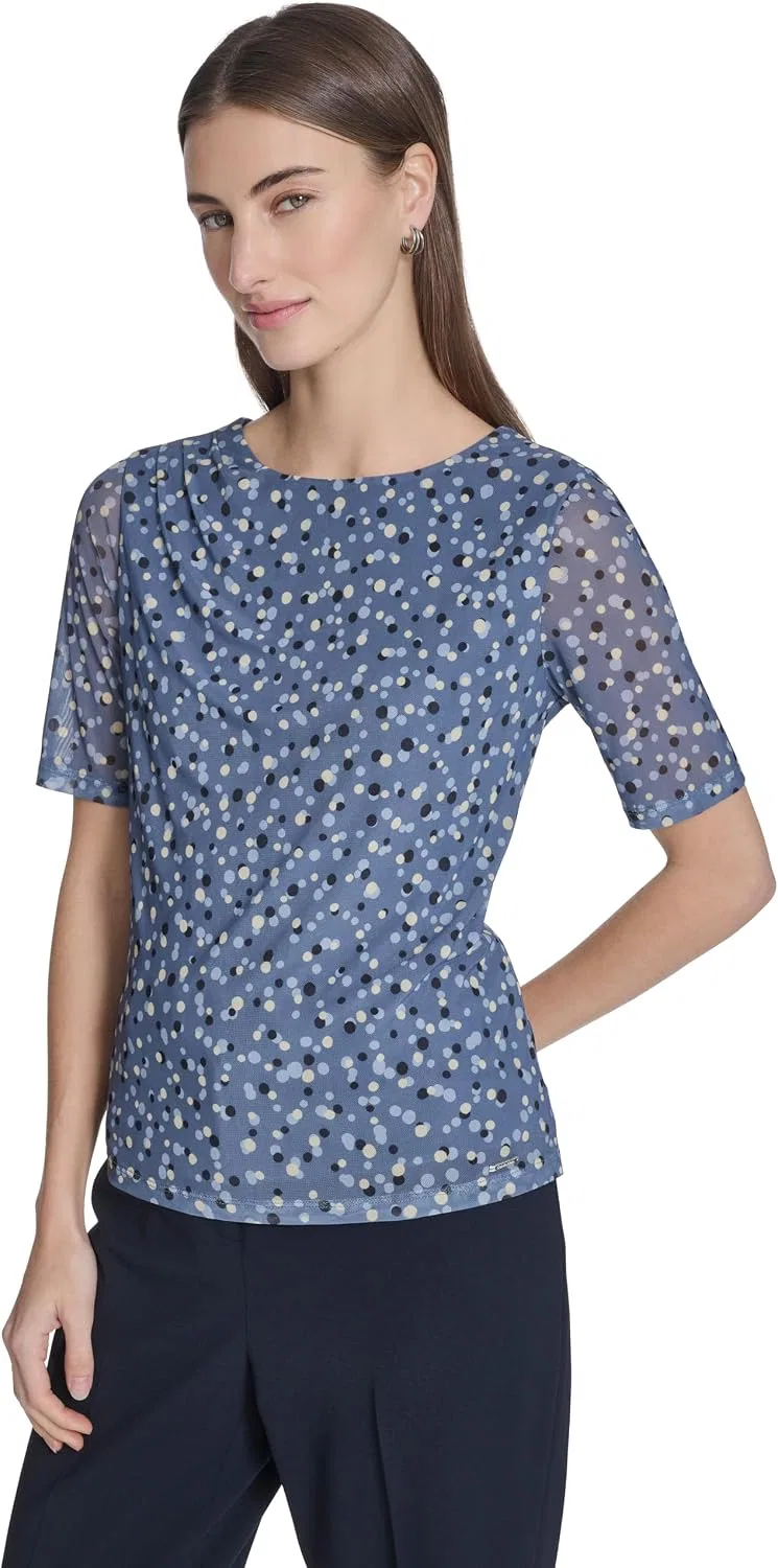 Блуза с коротким рукавом, Calvin Klein, флинт мульти