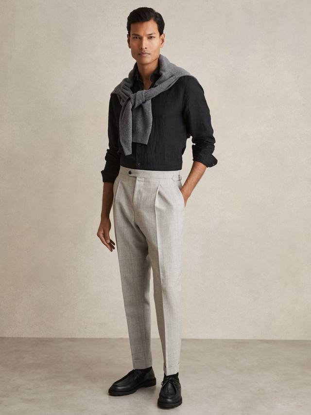 

Зауженные брюки из шерсти и льна tecnic Reiss, цвет Mid Grey