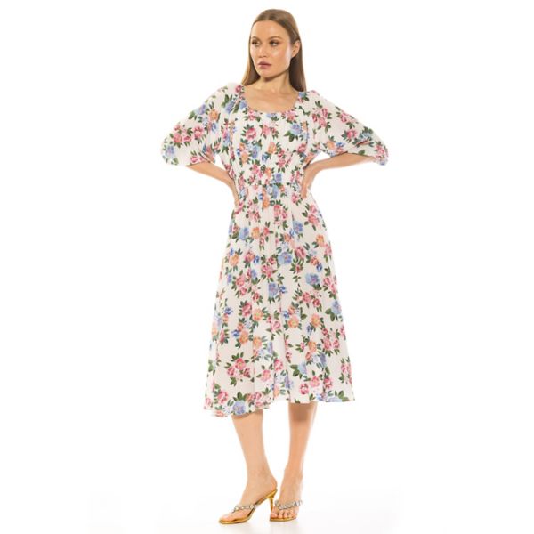 

Женское платье Emily Fit & Flare с круглым вырезом и сборками Alexia Admor, цвет ivory floral