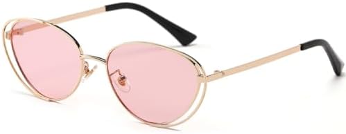 

Панк-солнцезащитные очки в двойной оправе для женщин, модные очки «кошачий глаз» для мужчин, ретро-очки с металлическим покрытием, защита от УФ-излучения UV400 MTZJH, Gold Pink