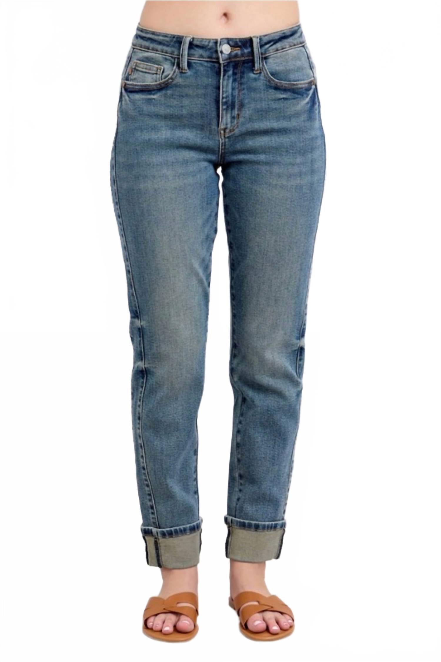 

Judy Blue Джинсы средней посадки с боковыми вставками и подворотами, винтажного синего цвета