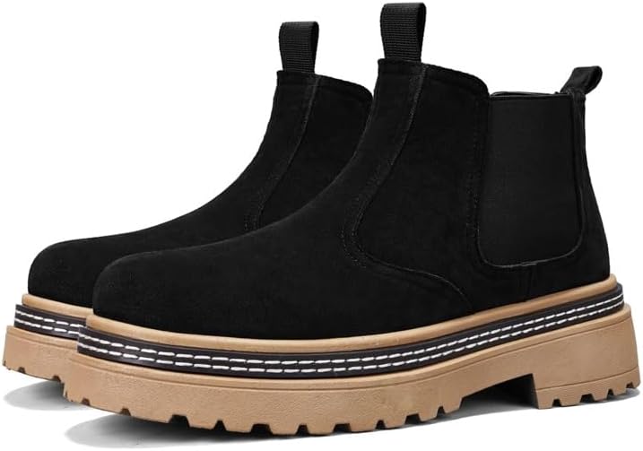 

Мужские ботинки челси, замшевые кожаные ботильоны на платформе с эластичными вставками и рифленой подошвой Generic, черный