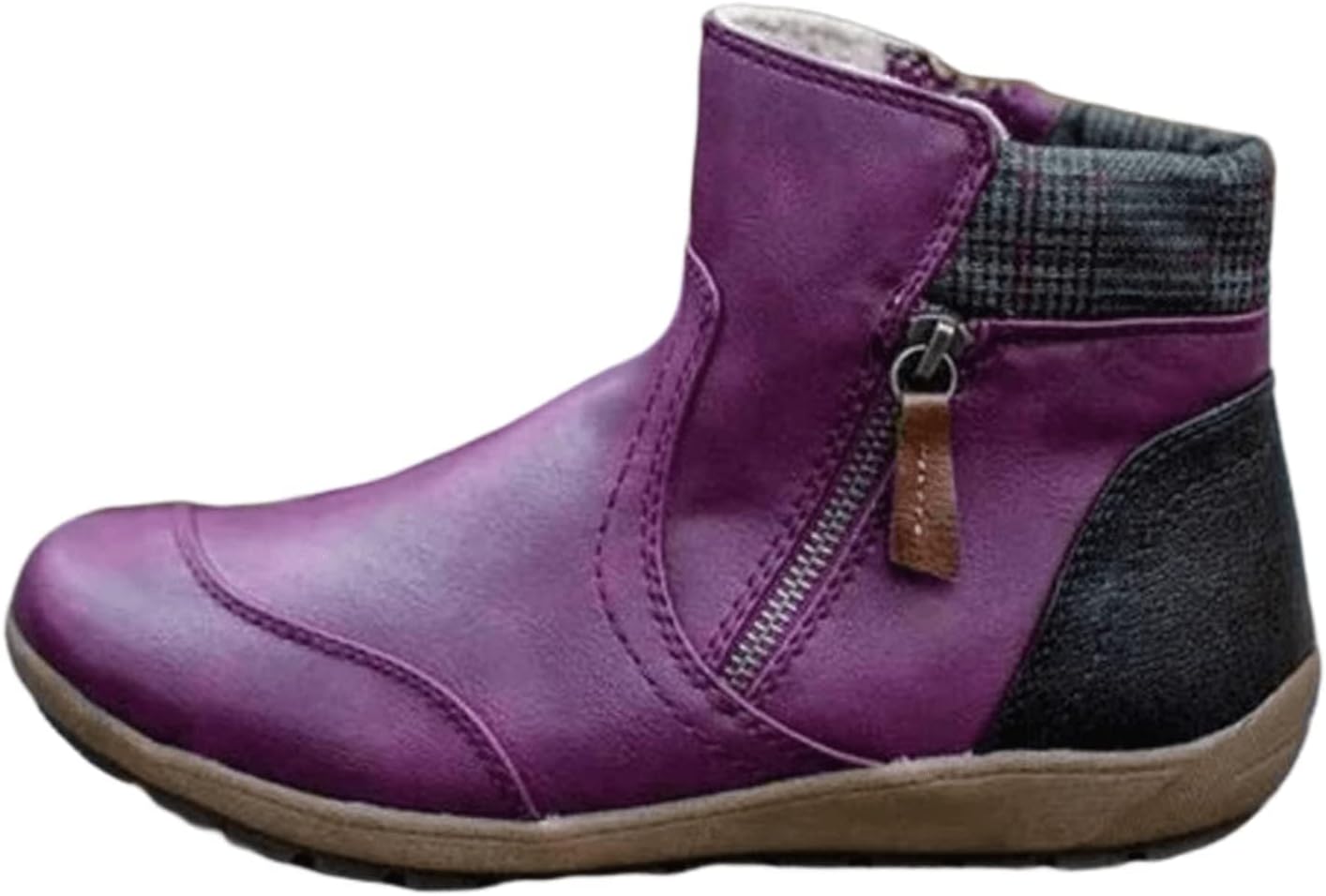 

Женские ботильоны вестерн-ковбойские, с круглым носком, короткие, с боковой молнией, винтажная кожа, амортизирующие, классические высокие, военные, на плоском каблуке, для ходьбы Kvotuu, фиолетовый