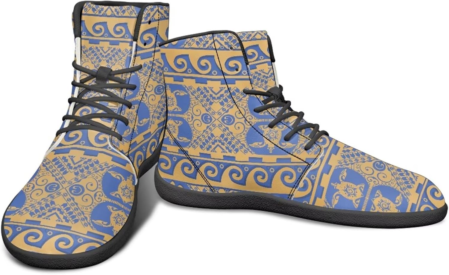 

Мужские кроссовки для бега с высоким верхом и этническим племенным дизайном, обувь для устойчивой стойки, с широкой носочной частью, спортивная и повседневная обувь Watdotory, Aztec Western Sea Turtle Design