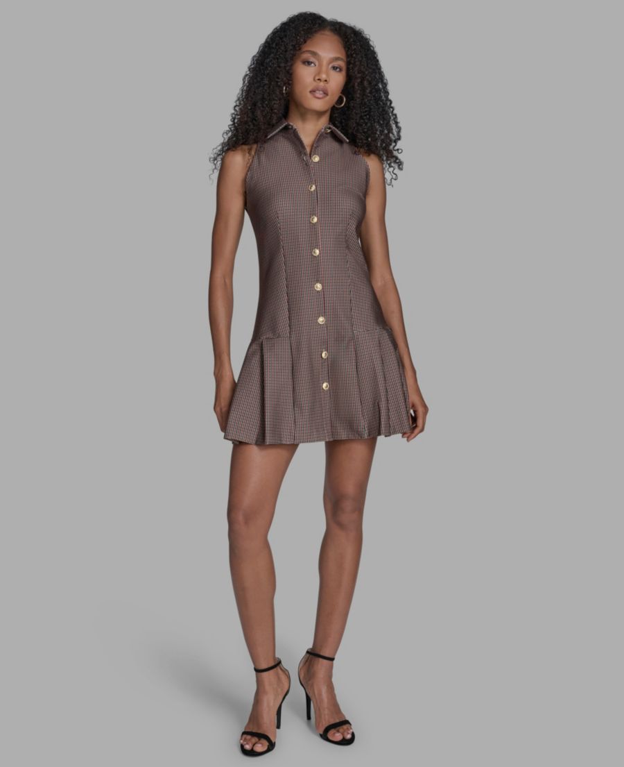 

Женское платье без рукавов, приталенного силуэта с расклешенной юбкой и воротником-стойкой BCBG, Black Multi