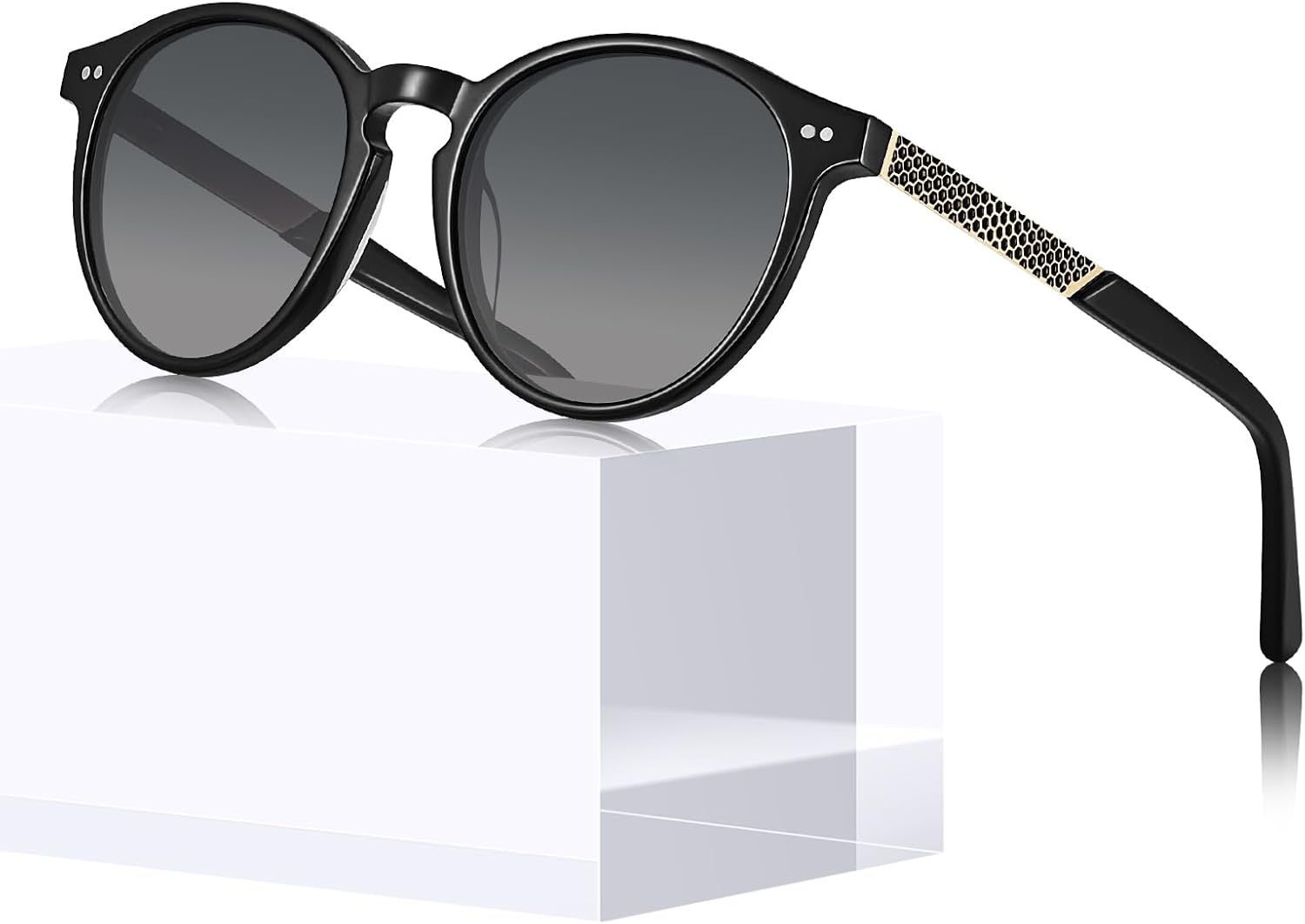 

Солнцезащитные очки CARFIA Retro из ацетата, круглые, поляризованные, для женщин, с защитой от УФ-излучения, маленькая оправа, винтажные круглые очки CA5201, 5. Black Frame + Gradient Grey Lens