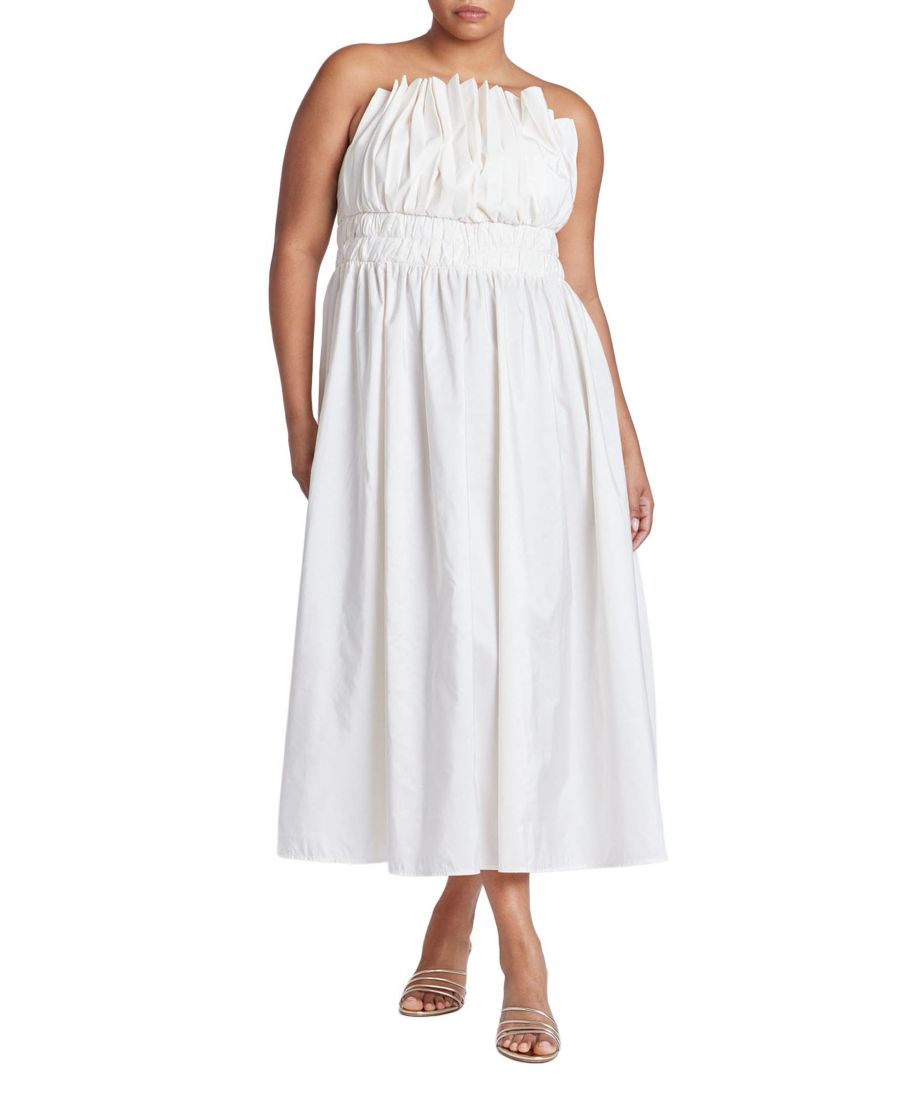 

Женское миди-платье с плиссированным воротником и оборками ELOQUII, Neutral cream