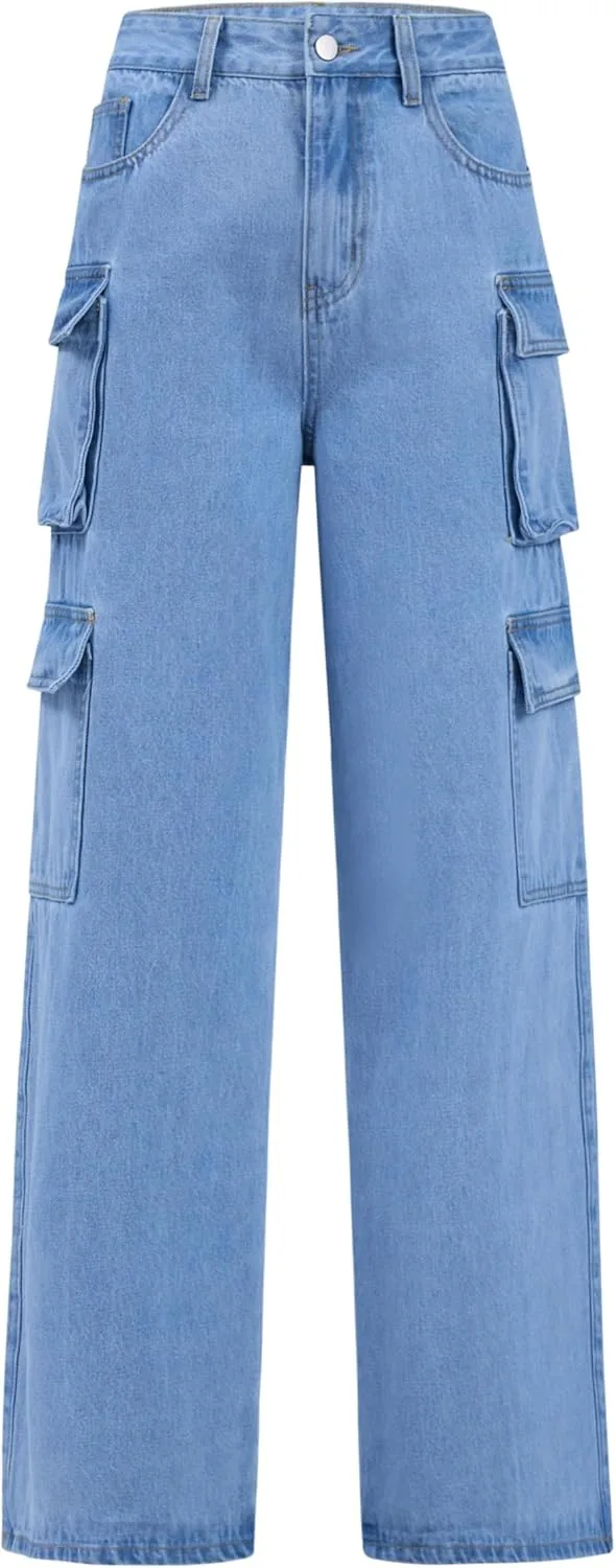 

Женские джинсы-карго с высокой талией и широкими штанинами