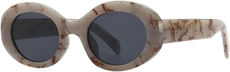 

Элегантные овальные солнцезащитные очки для женщин в винтажном стиле, популярные маленькие круглые черные солнцезащитные очки UV400, серо-каменные, один размер MTZJH, One Color