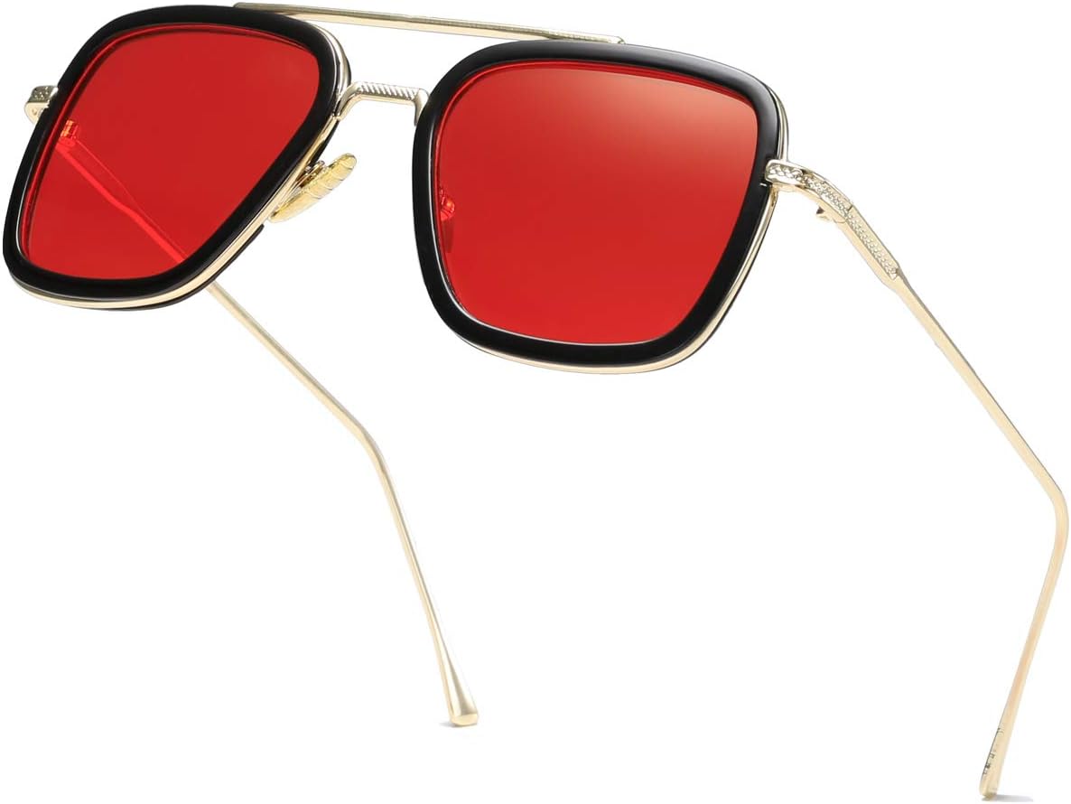 

Винтажные солнцезащитные очки Тони Старка в квадратной металлической оправе для мужчин и женщин — винтажные солнцезащитные очки Железного Человека и Человека-паука aisswzber, Red