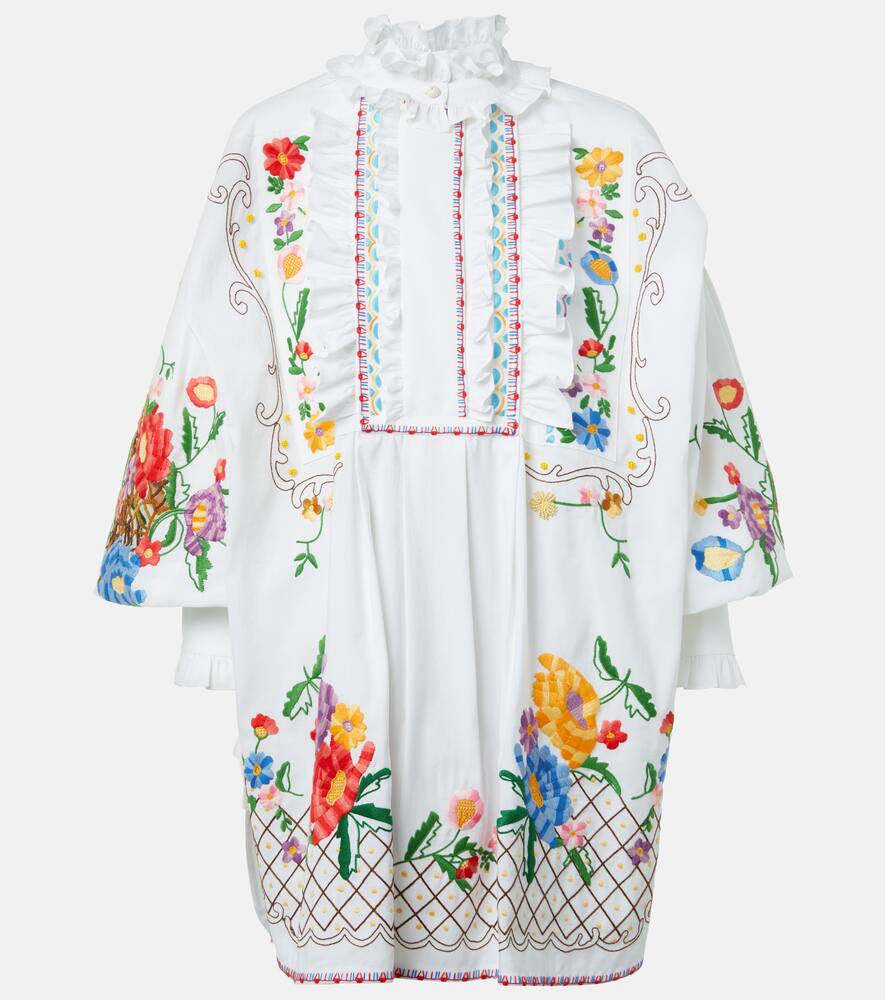 

Вышитая блузка из хлопка и льна Valentino, Bianco/Multicolor