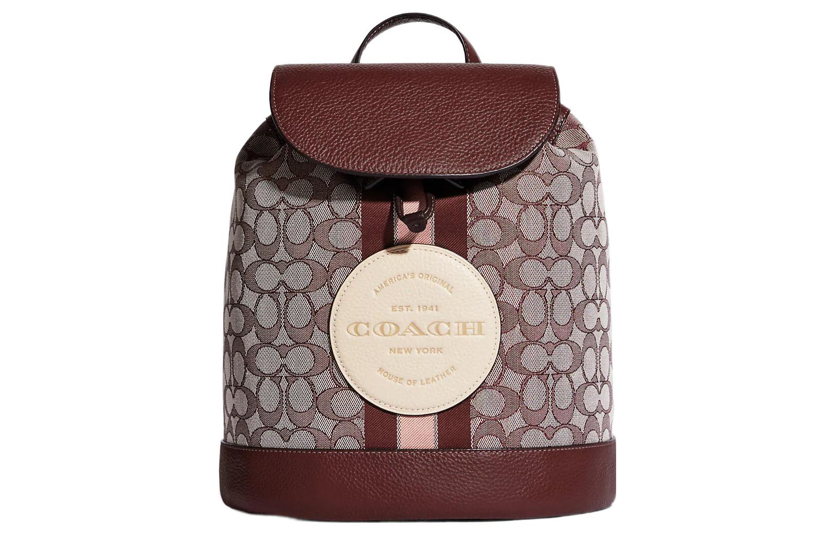 

Сумка-рюкзак Dempsey из ткани с кожаной спинкой среднего размера для женщин Бордовый и белый COACH