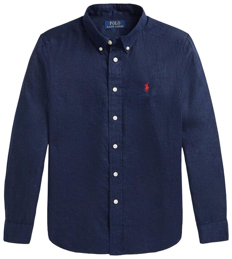 

Спортивная рубашка Polo Ralph Lauren с длинными рукавами из льна, однотонная, синий