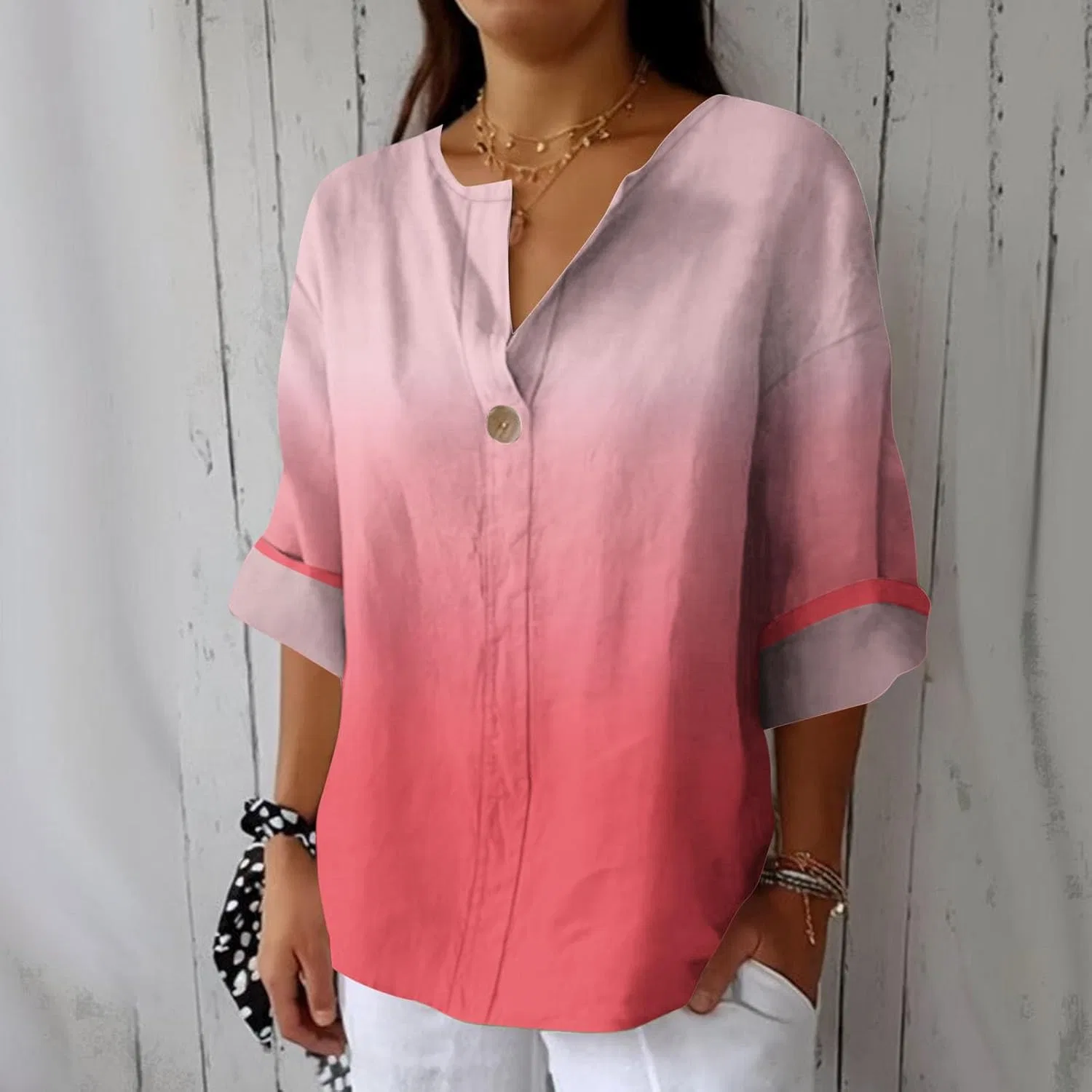 Футболка женская с V-образным вырезом, Oversize, Polyester, P-98 Pink — фото 2