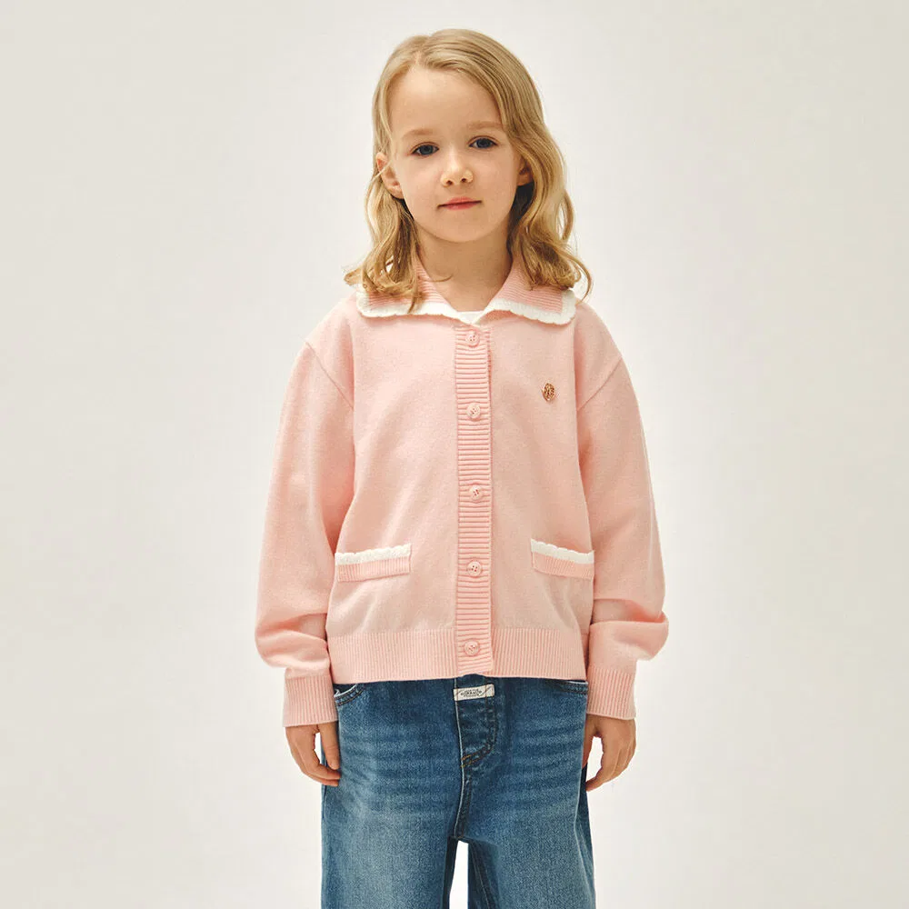 Детский кардиган с кружевным воротником розовый от Marithé Kids