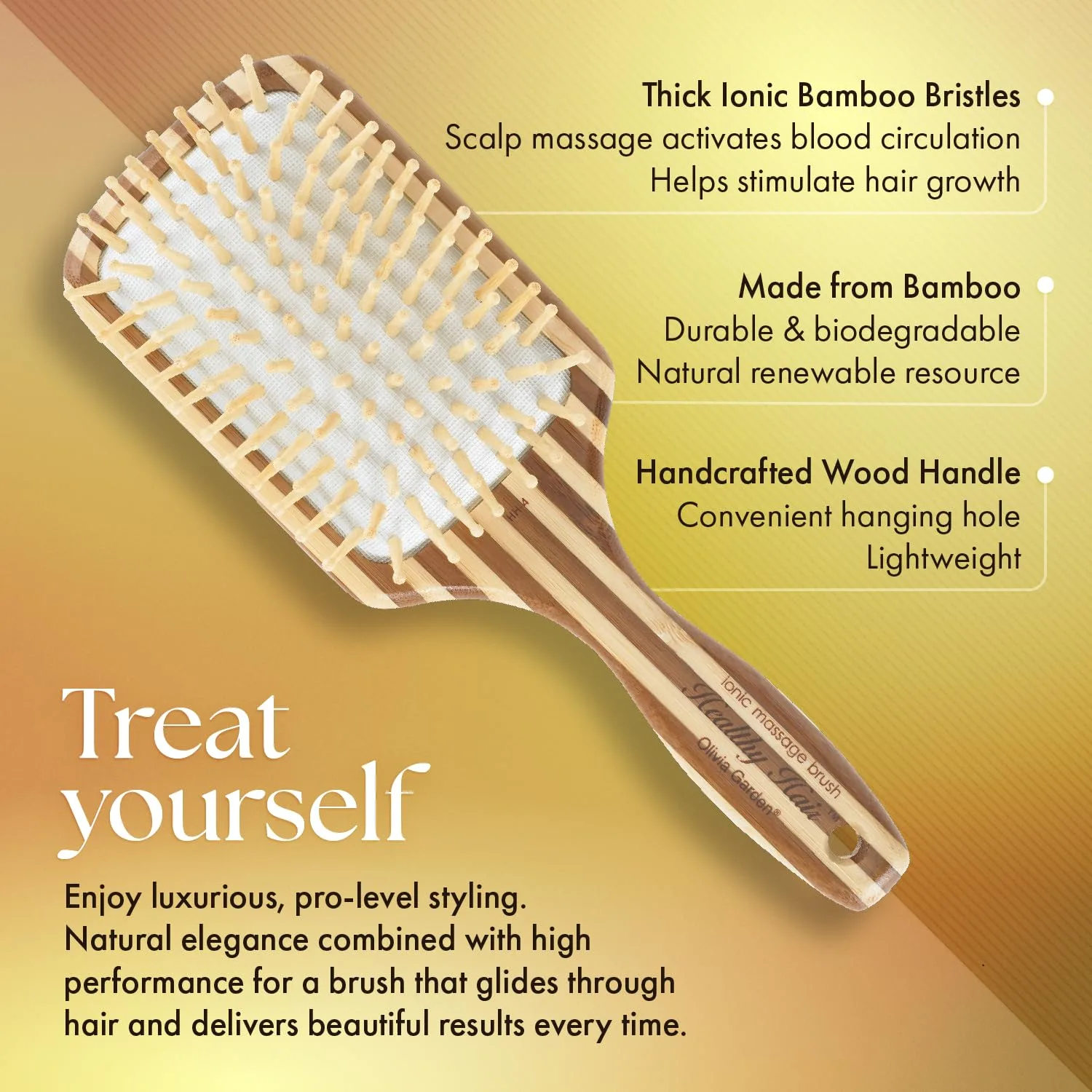 Экологичная бамбуковая ионно-массажная щетка для волос Olivia Garden Healthy Hair Eco Friendly Bamboo Ionic Massage Hair Brush HH-4 (большая с лопастями), Brown — фото 4