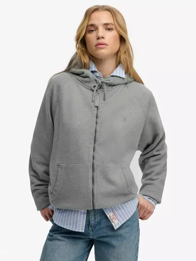 Худи на молнии свободного кроя от Studios, серый меланж Superdry
