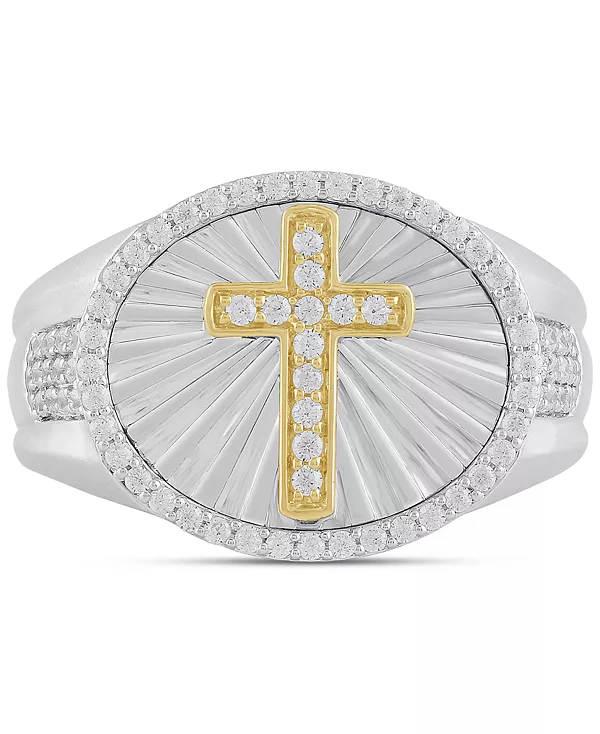 

Мужское кольцо с бриллиантами в форме овала (1/2 карата) из стерлингового серебра и стерлингового серебра с покрытием из 18-каратного желтого золота Macy'S, silver