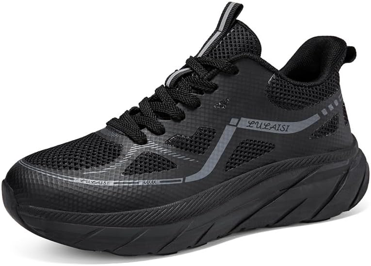 

Мужские сетчатые кроссовки на шнуровке с круглым носком, толстой подошвой, легкие и противоскользящие, средней высоты, подходят для бега, прогулок, игры в мяч и повседневного ношения Igzbibg, черный