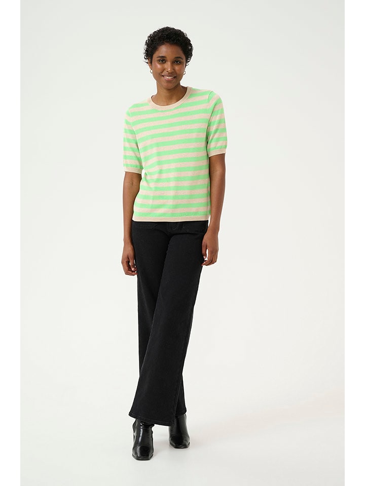 

Трикотажная рубашка бежево-зеленого цвета Kaffe