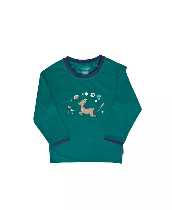 

Футболка унисекс с длинным рукавом и круглым вырезом в стиле «Игры с оленями» - для малышей, детей постарше. Bits & Bows, зеленый