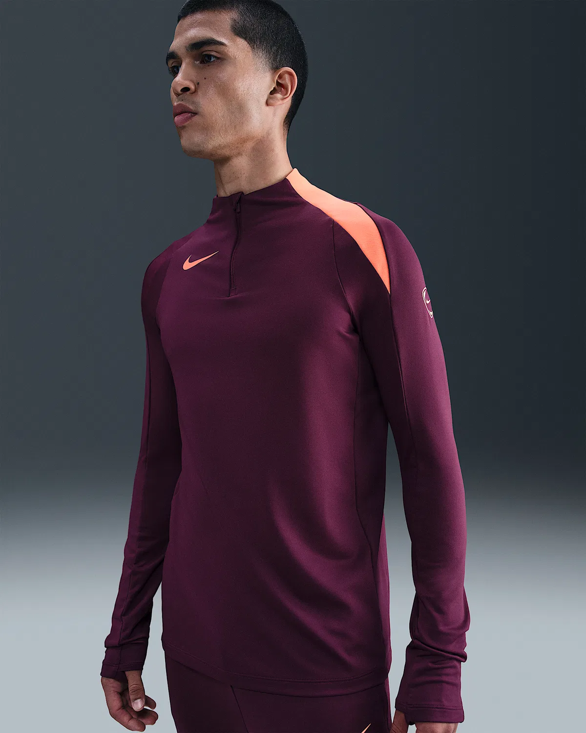 Мужская тренировочная футболка Dri-FIT Nike Strike, Bordeaux/Bordeaux/Orange Pulse/Orange Pulse