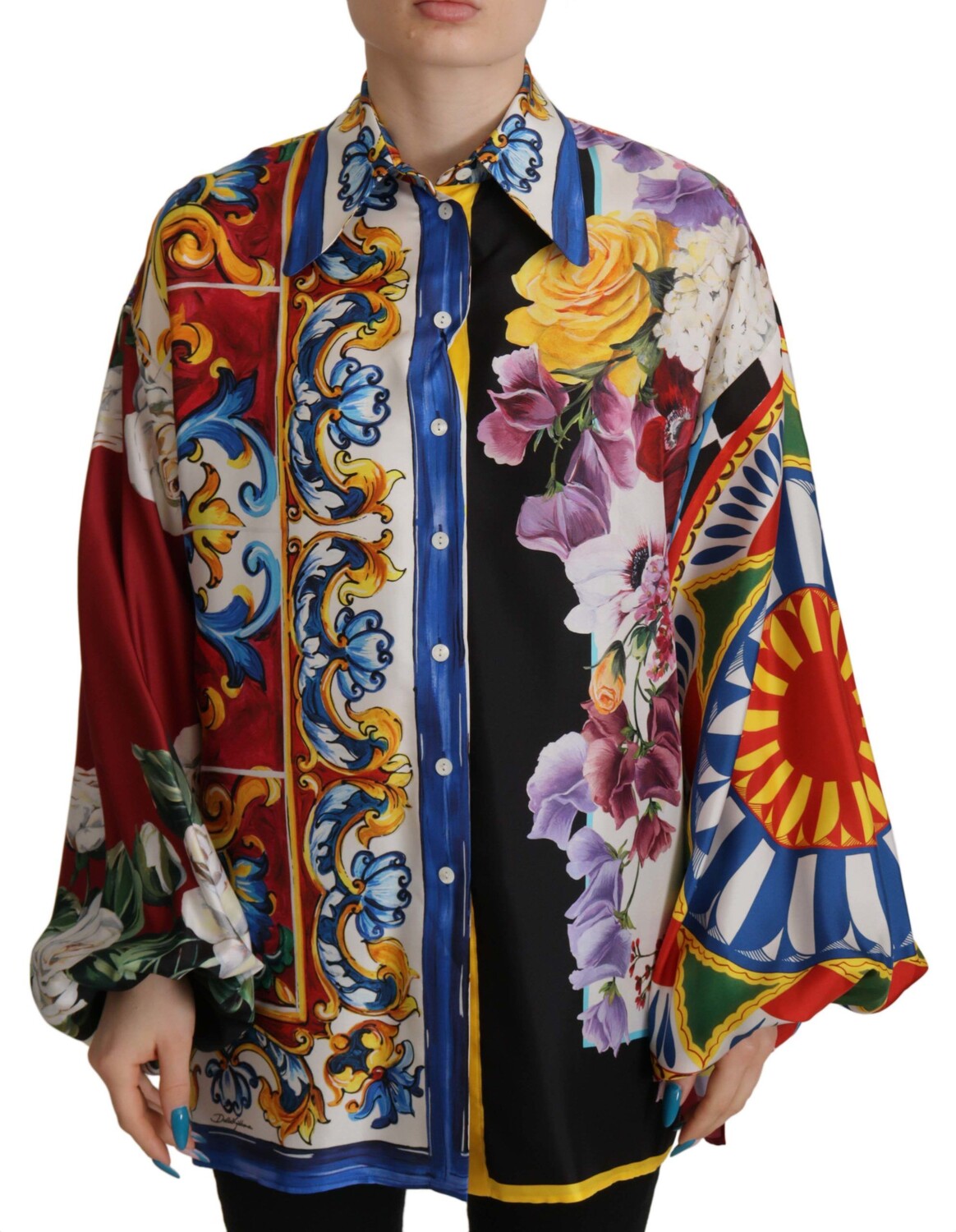

Элегантная шелковая блузка с цветочным узором Dolce & Gabbana, мультиколор