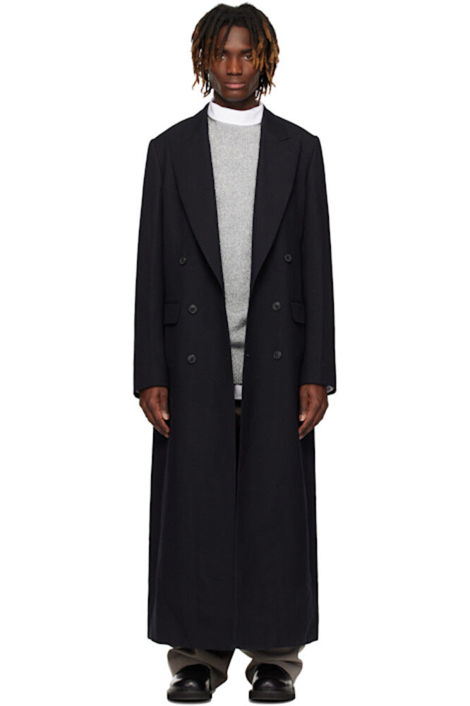 

Двубортное пальто темно-синего цвета Dries Van Noten, Синий, Двубортное пальто темно-синего цвета Dries Van Noten