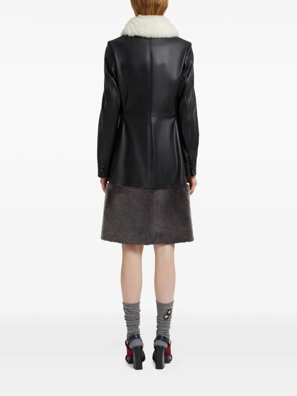 Кожаное пальто с отделкой из овчины Marni, черный — фото 4