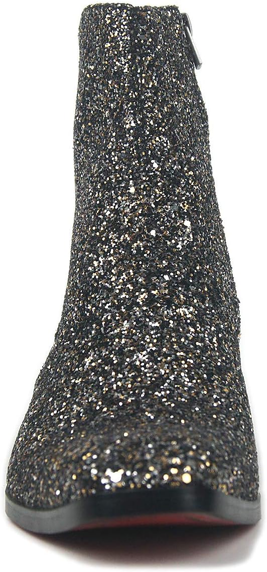 Мужские кожаные ботинки OSSTONE Dress Boot с блестками, дизайнерские чукка, повседневные туфли на каблуке с молнией, черный — фото 3