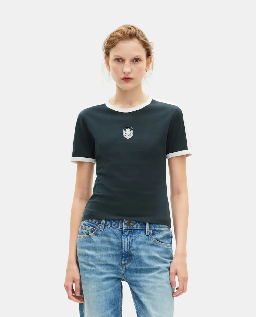 

Женская приталенная футболка с контрастной отделкой The Kooples, черный/белый