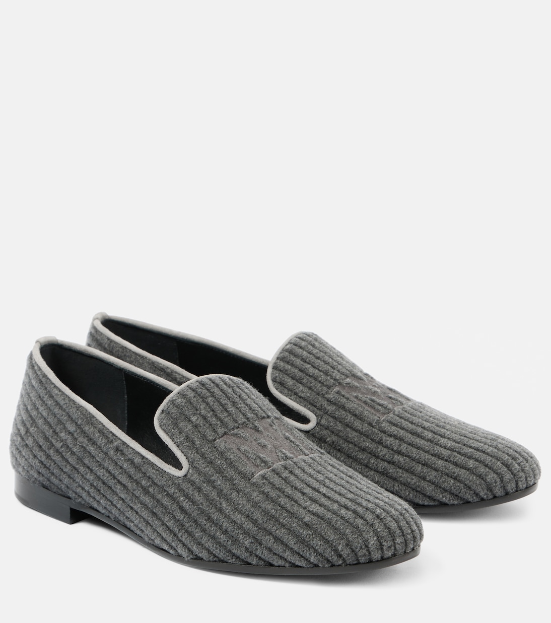 Бархатные вельветовые лоферы с вышитым логотипом Max Mara, Grigio Melange