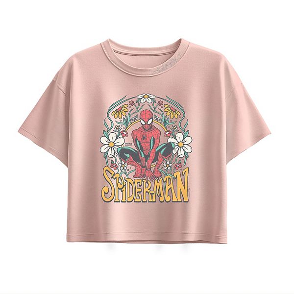 

Футболка Boxy для девочек 7-16 лет Spider-Man Vintage Florals Marvel, Light Pink