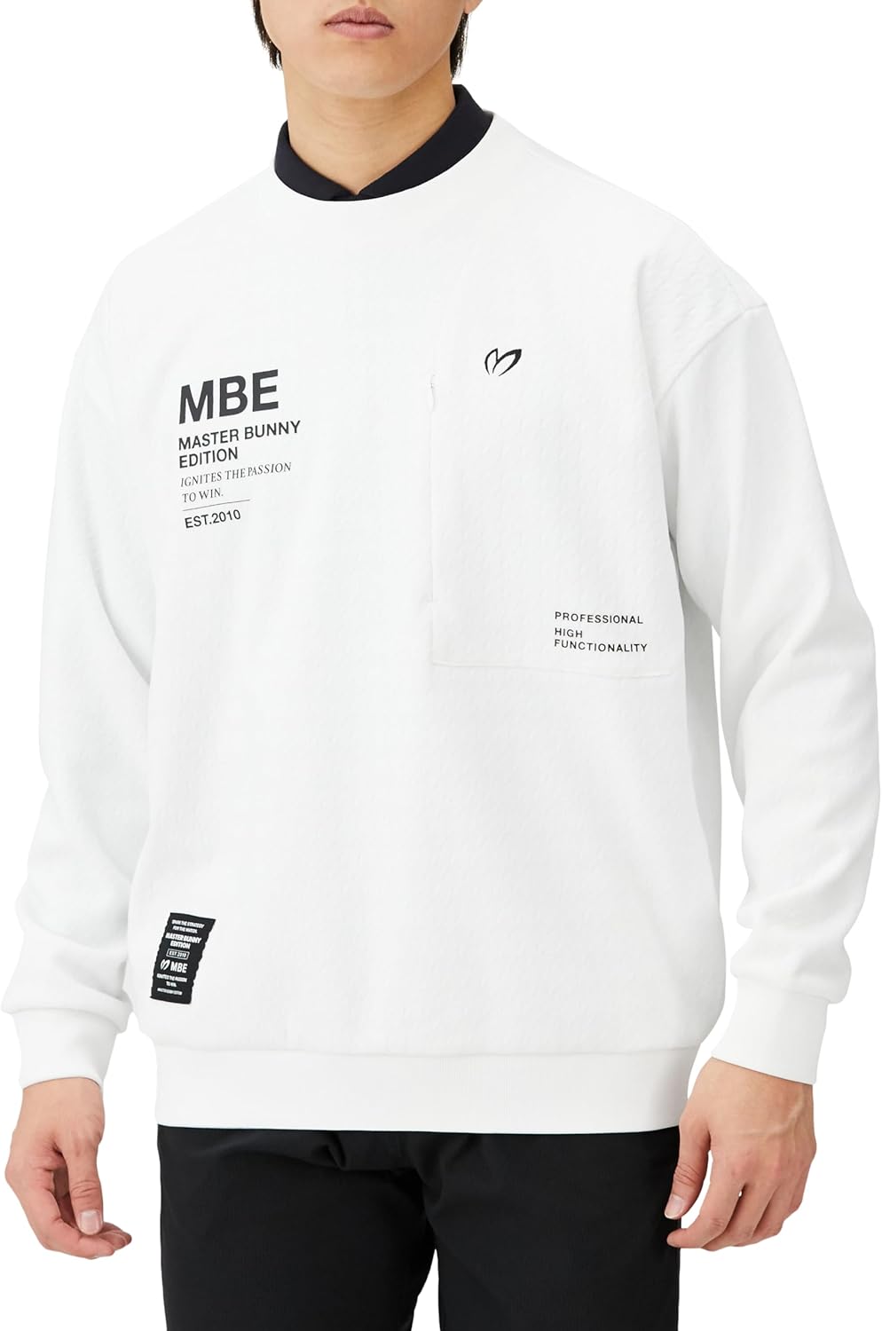 

Мужская толстовка с длинными рукавами и круглым вырезом Master Bunny Edition (жаккард «гусиная лапка», нагрудный карман) / для гольфа / 758-3262003, белый