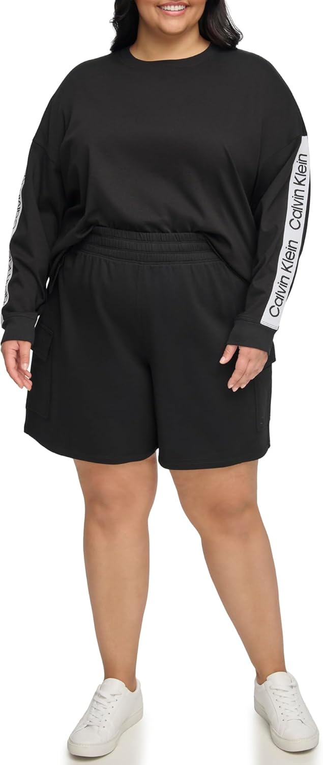 

Женские шорты-карго Calvin Klein с вышитым логотипом и присборенной талией, Black