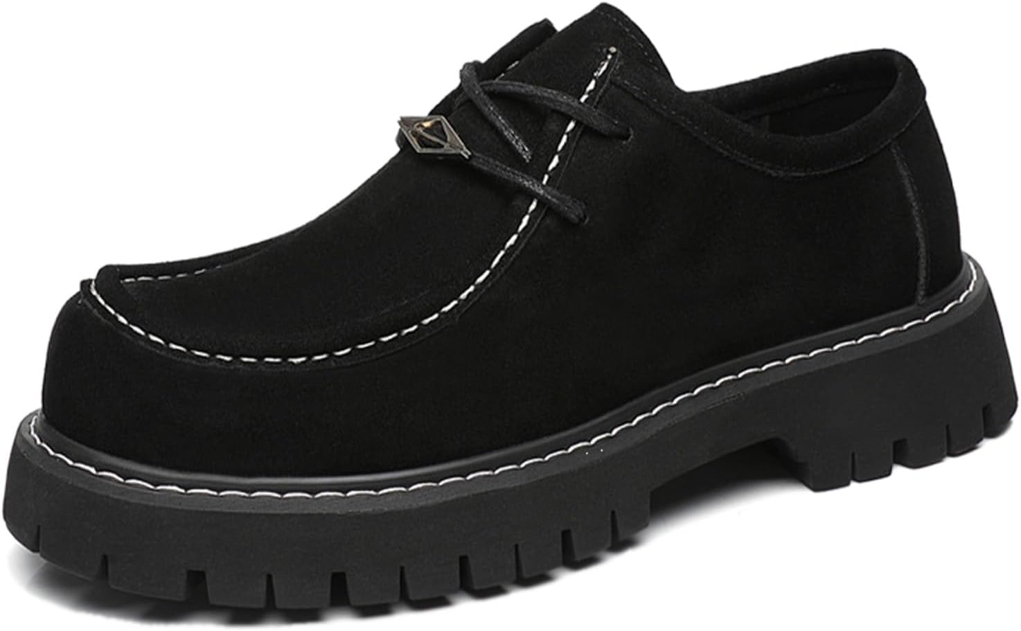 

Туфли оксфорды на платформе из замши для мужчин, классическая модель с массивным каблуком и рифленой подошвой, не скользящие, на шнуровке, с круглым носком, для офиса и делового стиля, дерби для уличного готического образа Oxngdmdm, черный