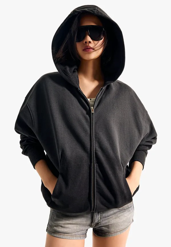 

Толстовка с капюшоном на молнии Bershka, Grey, Серый, Толстовка с капюшоном на молнии Bershka, Grey