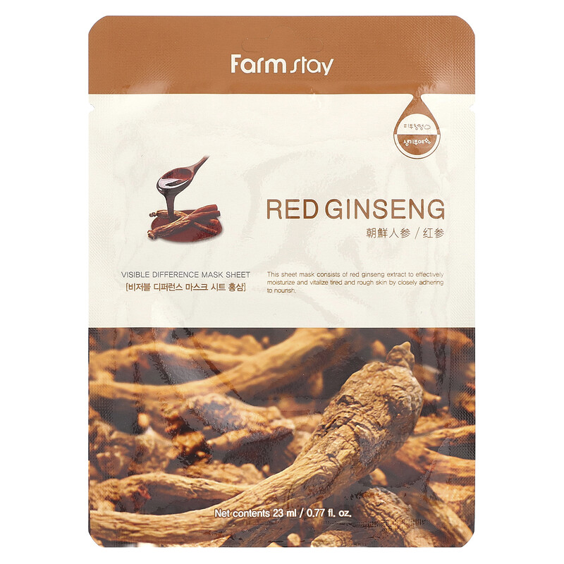 

Farmstay, Visible Difference Beauty Mask Sheet, красный женьшень, 1 шт., 23 мл (0,77 жидк. унц.)