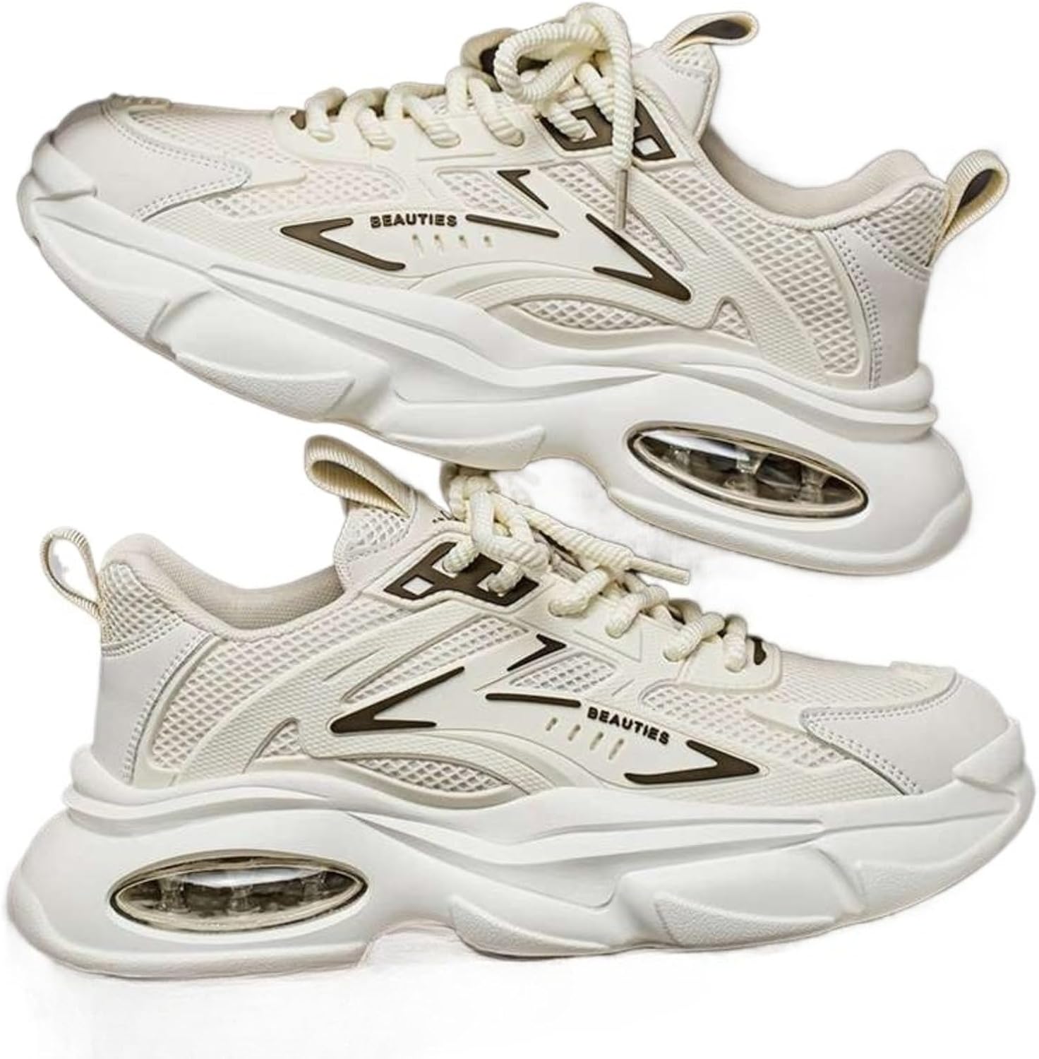 

Мужские дышащие кроссовки с сеткой и толстой подошвой - кроссовки-«папа» на платформе, повседневные спортивные беговые кроссовки с верхом из нескольких материалов Azttoztto, бежевый