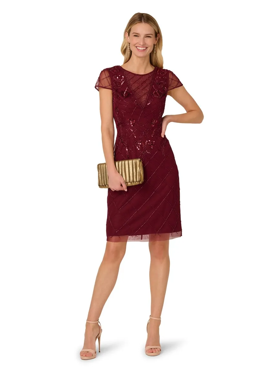 

Прозрачное платье с бисером Adrianna Papell, красный