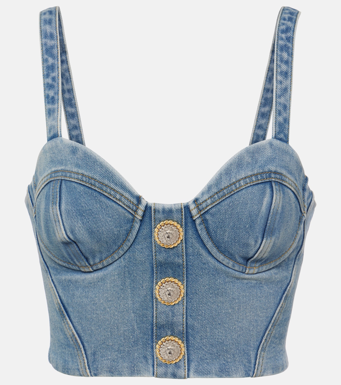 

Укороченное джинсовое бюстье Balmain, Bleu Jean Clair